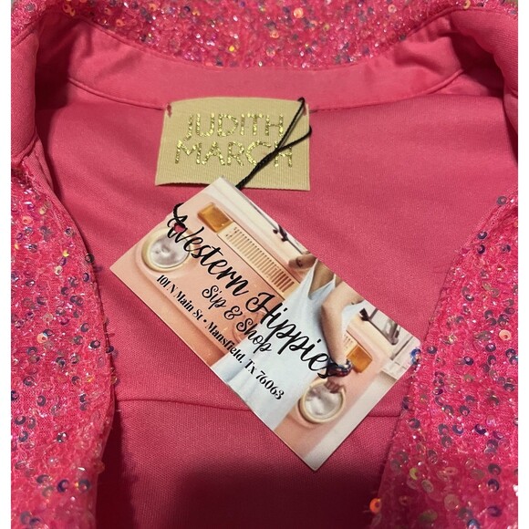 Judith March Hot Pink Sequin Wrap Mini Dress Long Sleeve Holiday Party Small - Picture 11 of 16